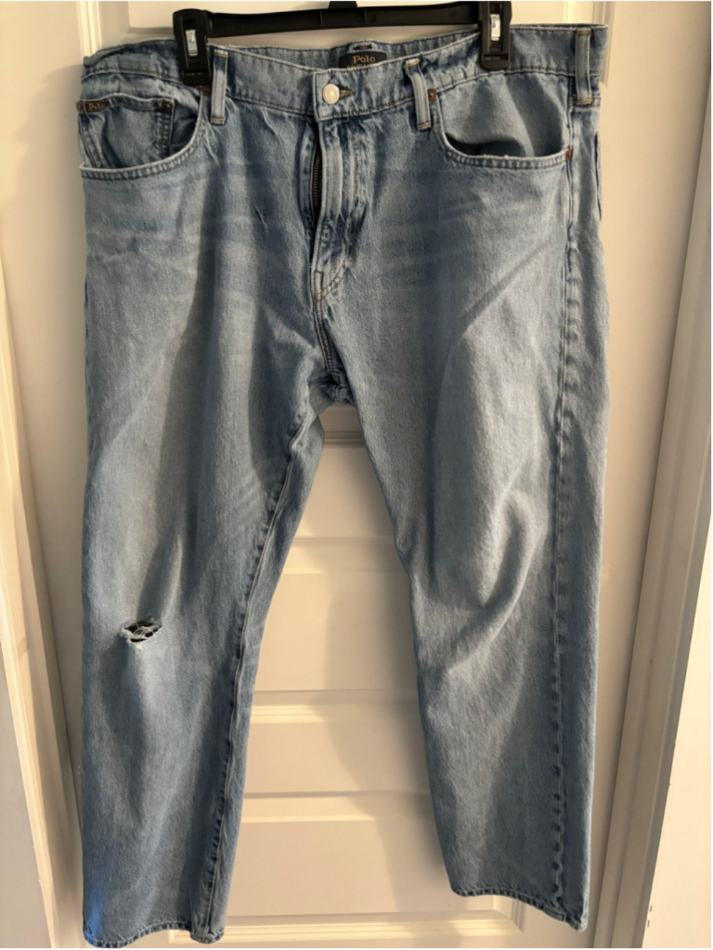 Polo Ralph Lauren Men's Light Wash Straight Leg Jeans Distressed Ripped size 38